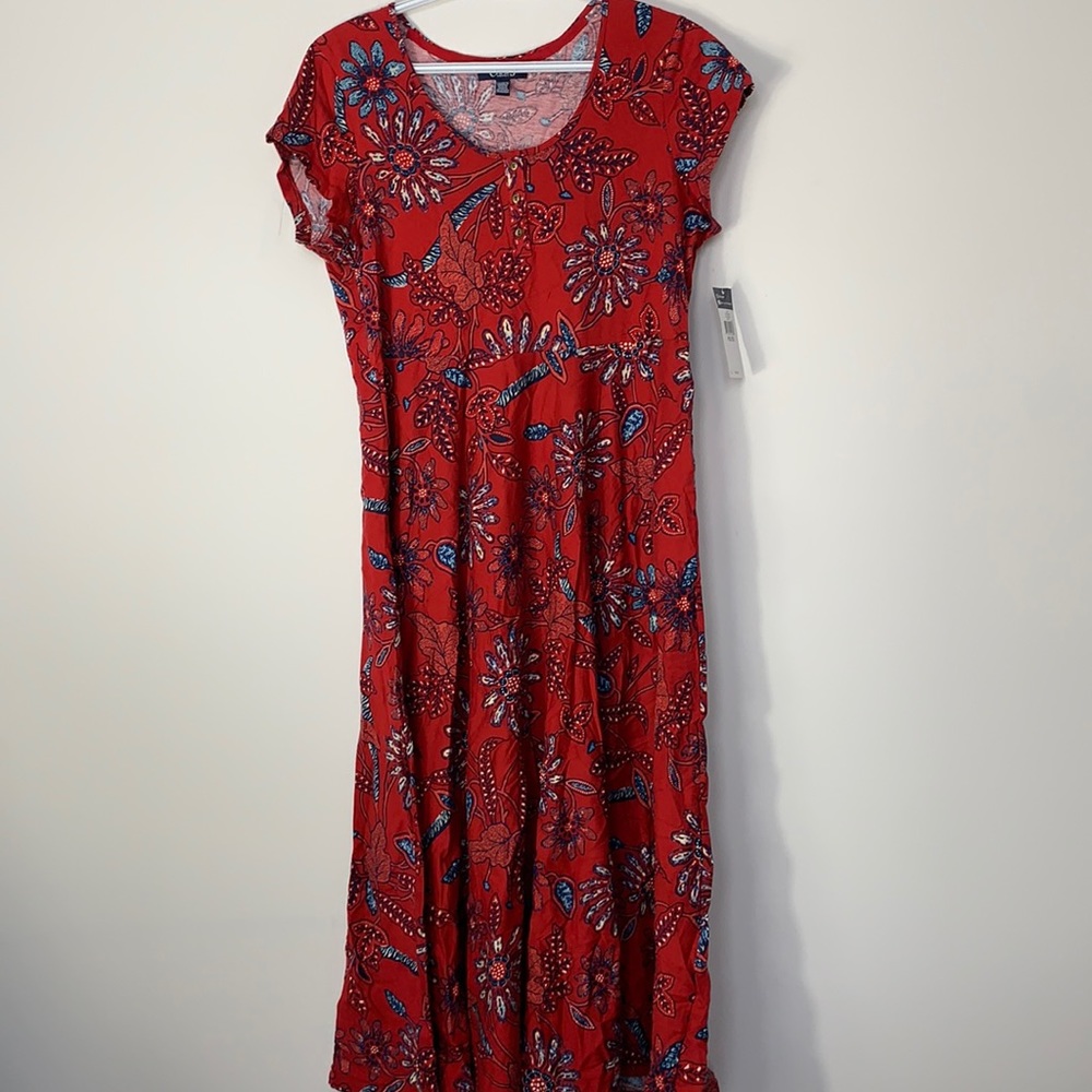 Chaps red floral print dress